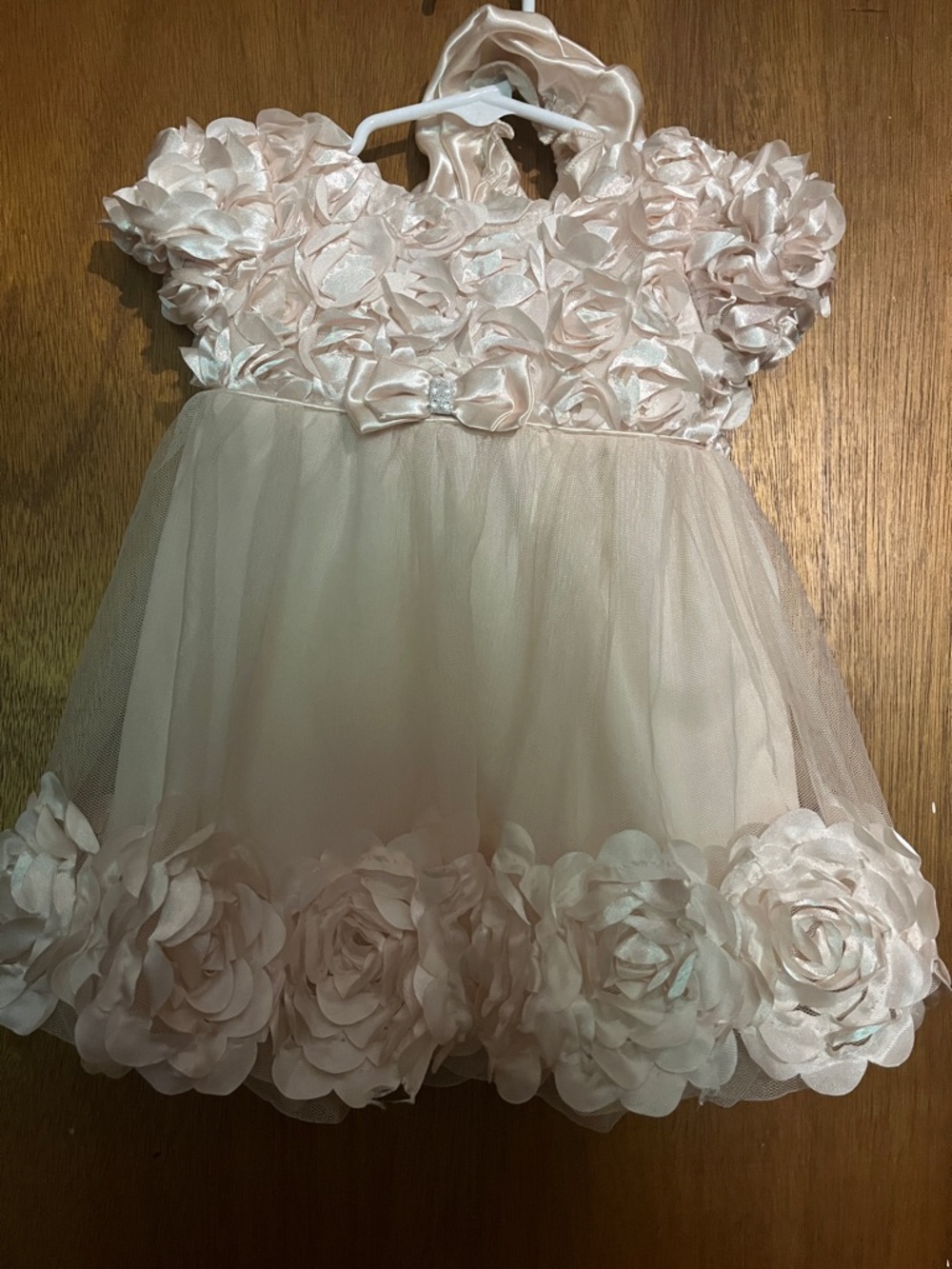 VintageFloral Rosette Tulle Dress with Bloomers - Blush Pink